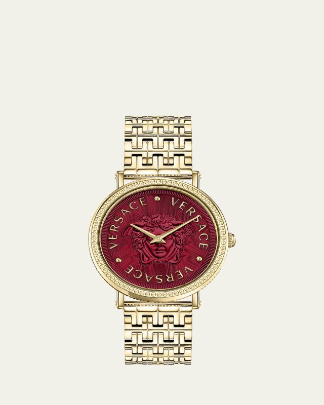 37mm V-Dollar Watch with Bracelet Strap, Yellow Gold/Red